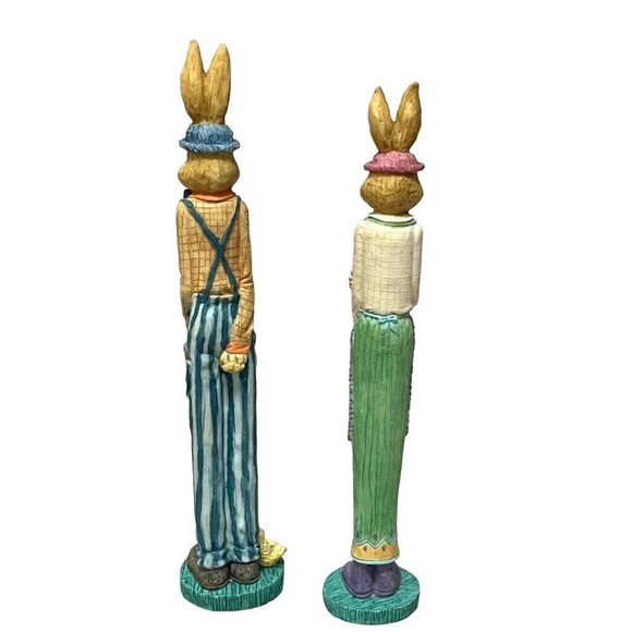 Vintage Resin Spring Easter Grandpa & Grandma Bunnies Pencil Figurines Set of 2 - Picture 2 of 10